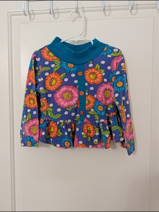 Vintage Other - Vintage Blue Floral All Over Print Ruffle Long-Sleeve Top